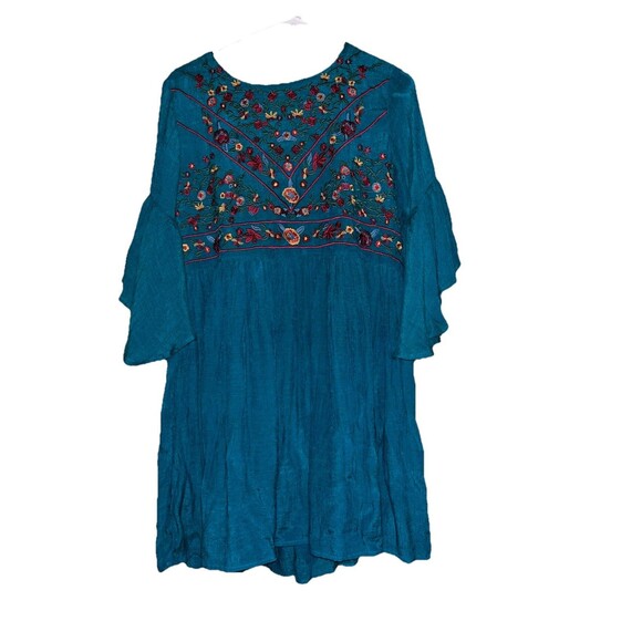 Umgee Tunic Women M Top Blouse Embroidered Boho Lined Bell‎ Sleeve Rayon Blend - Picture 1 of 7